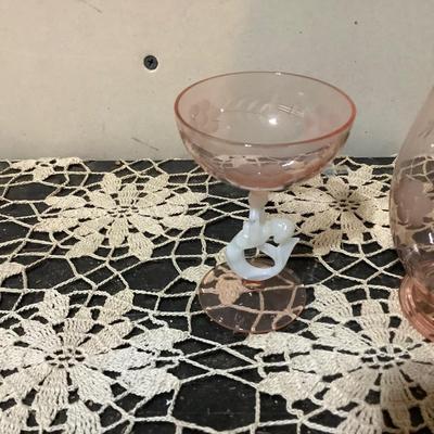 Sale Photo Thumbnail #262: These are great pink glass with milk glass mermaid. You get a vase and a champagne glass.