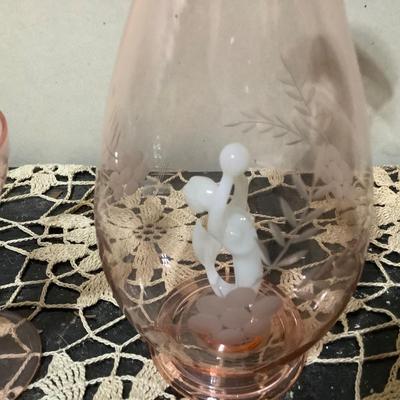 Sale Photo Thumbnail #264: These are great pink glass with milk glass mermaid. You get a vase and a champagne glass.