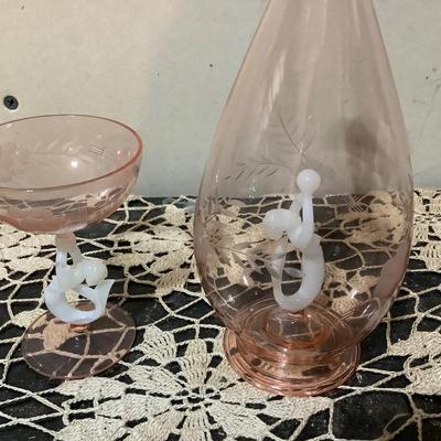 Sale Photo Thumbnail #263: These are great pink glass with milk glass mermaid. You get a vase and a champagne glass.