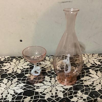Sale Photo Thumbnail #261: These are great pink glass with milk glass mermaid. You get a vase and a champagne glass.