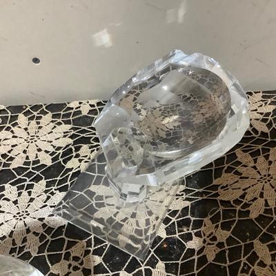 Sale Photo Thumbnail #286: This is a great crystal world paper weight with acrylic hand holder.