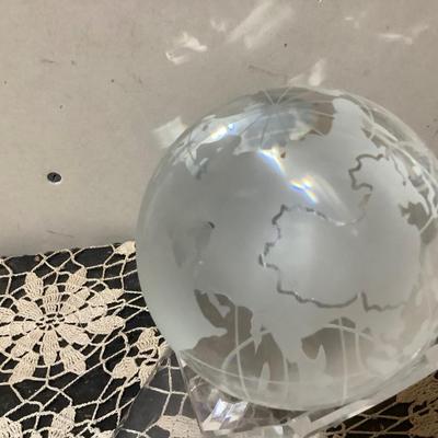 Sale Photo Thumbnail #285: This is a great crystal world paper weight with acrylic hand holder.