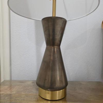 Sale Photo Thumbnail #244: Williams Sonoma lamp #1. Metalized brown with brass accent. Measures 26.5"H. There are 2 exact lamps available. You are only bidding on one here. Please see item 36KBN to bid on lamp #2.