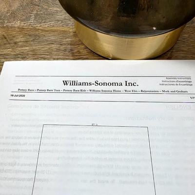 Sale Photo Thumbnail #247: Williams Sonoma lamp #1. Metalized brown with brass accent. Measures 26.5"H. There are 2 exact lamps available. You are only bidding on one here. Please see item 36KBN to bid on lamp #2.