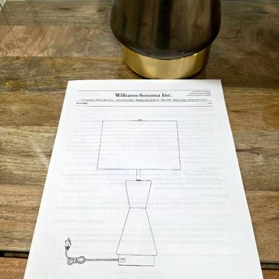 Sale Photo Thumbnail #246: Williams Sonoma lamp #1. Metalized brown with brass accent. Measures 26.5"H. There are 2 exact lamps available. You are only bidding on one here. Please see item 36KBN to bid on lamp #2.