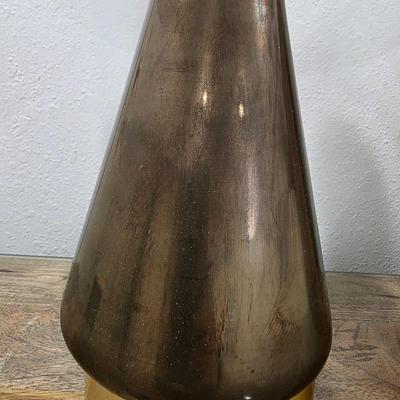 Sale Photo Thumbnail #245: Williams Sonoma lamp #1. Metalized brown with brass accent. Measures 26.5"H. There are 2 exact lamps available. You are only bidding on one here. Please see item 36KBN to bid on lamp #2.