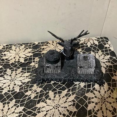 Sale Photo Thumbnail #242: You get silver metal deer with dual glass ink well. Missing one cap