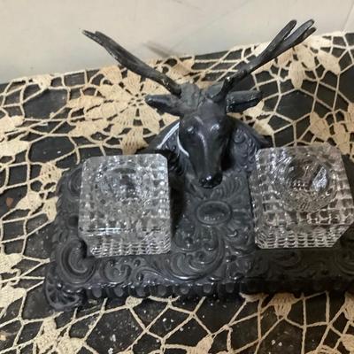 Sale Photo Thumbnail #244: You get silver metal deer with dual glass ink well. Missing one cap