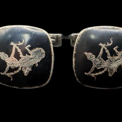 Sale Photo Thumbnail #732: **WIRE TRANSFER IS REQUIRED IF SHIPPED.** [51.31g] Includes two pairs of earrings, two pairs of cufflinks, and a tie bar. Total of nine pieces. These have the classic enamel over silver look by Siam. **ALL PRECIOUS METALS SALES ARE FINAL. NO REFUNDS WILL 