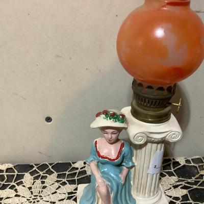 Sale Photo Thumbnail #315: You get a great black glass tray, milk glass dove on a nest, and lady mini desk lamp.