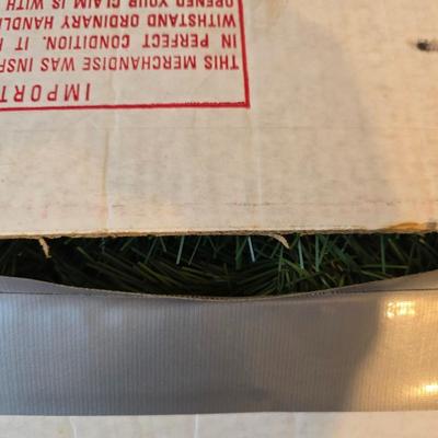 7 foot Douglas fir tree with Wreath, tree stand, vintage tablecloth, tree skirt, Jingle bells, Angel tree topper and more