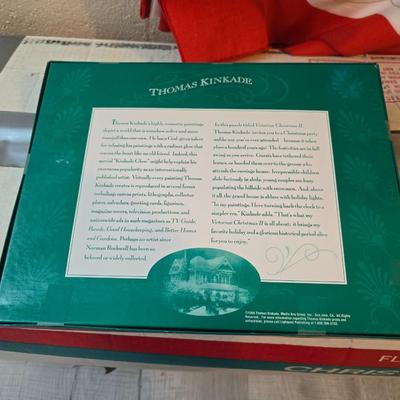 7 foot Douglas fir tree with Wreath, tree stand, vintage tablecloth, tree skirt, Jingle bells, Angel tree topper and more