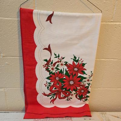 7 foot Douglas fir tree with Wreath, tree stand, vintage tablecloth, tree skirt, Jingle bells, Angel tree topper and more