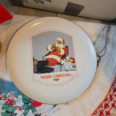 7 foot Douglas fir tree with Wreath, tree stand, vintage tablecloth, tree skirt, Jingle bells, Angel tree topper and more