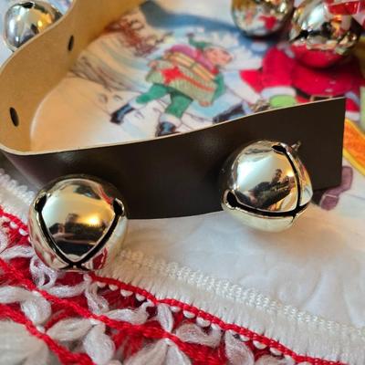 7 foot Douglas fir tree with Wreath, tree stand, vintage tablecloth, tree skirt, Jingle bells, Angel tree topper and more