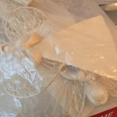 7 foot Douglas fir tree with Wreath, tree stand, vintage tablecloth, tree skirt, Jingle bells, Angel tree topper and more