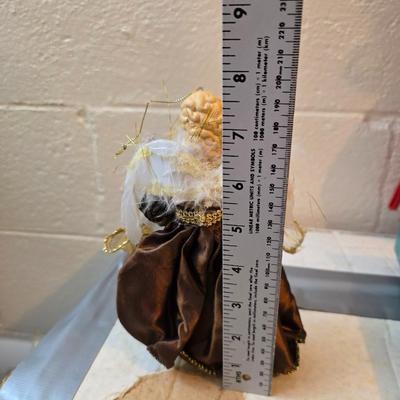 7 foot Douglas fir tree with Wreath, tree stand, vintage tablecloth, tree skirt, Jingle bells, Angel tree topper and more