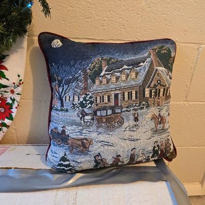 7 foot Douglas fir tree with Wreath, tree stand, vintage tablecloth, tree skirt, Jingle bells, Angel tree topper and more