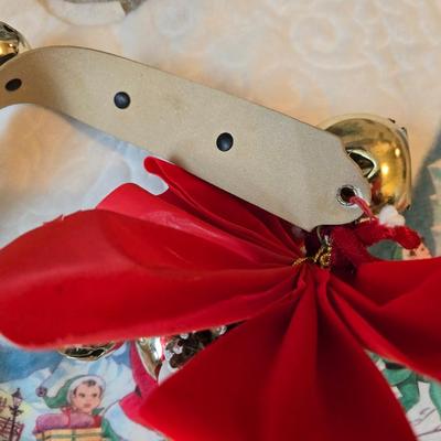 7 foot Douglas fir tree with Wreath, tree stand, vintage tablecloth, tree skirt, Jingle bells, Angel tree topper and more