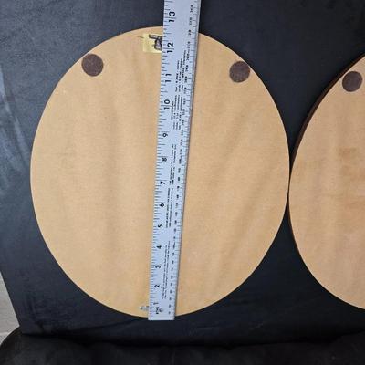 Completed and framed Paragon Needlecraft Exquisite Hummel artwork - three brass candle sticks and two Norleans Angel figures