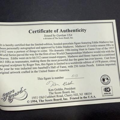 Eddie Matthews Autographed Figurine - #538/1968