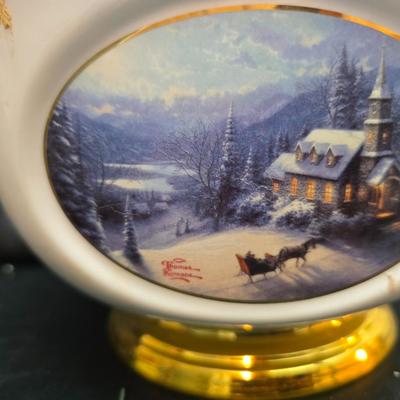 Christmas Decor - small faux tree - glass platter - Thomas Kincaide Bowl - Brick snowman - Wreath and much more!