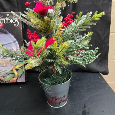 Christmas Decor - small faux tree - glass platter - Thomas Kincaide Bowl - Brick snowman - Wreath and much more!