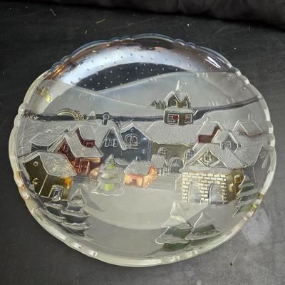 Christmas Decor - small faux tree - glass platter - Thomas Kincaide Bowl - Brick snowman - Wreath and much more!