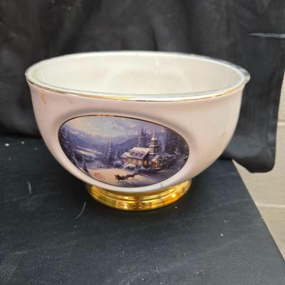 Christmas Decor - small faux tree - glass platter - Thomas Kincaide Bowl - Brick snowman - Wreath and much more!