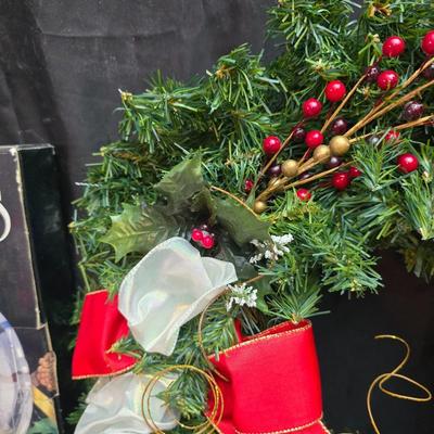 Christmas Decor - small faux tree - glass platter - Thomas Kincaide Bowl - Brick snowman - Wreath and much more!