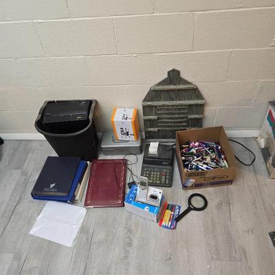 Office supplies - Paper shredder - Casio DL-250LA heavy-duty printing calculator -Barn calendar - Variety of ink pens - Phones - Binders...