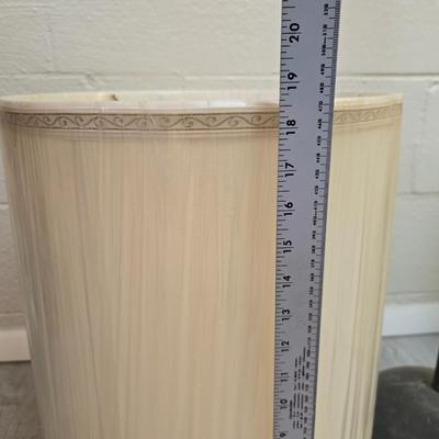 Black floor lamp with two new old stock large sized matching lamp shades