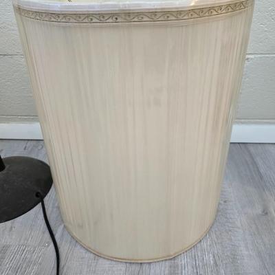 Black floor lamp with two new old stock large sized matching lamp shades