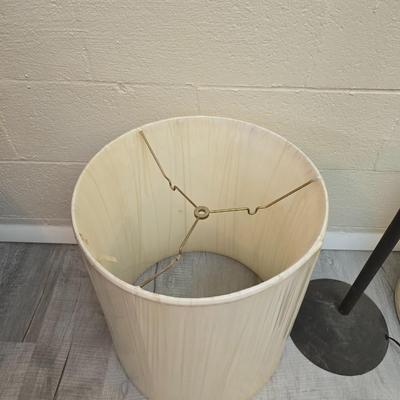 Black floor lamp with two new old stock large sized matching lamp shades