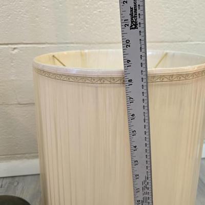 Black floor lamp with two new old stock large sized matching lamp shades