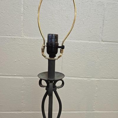 Black floor lamp with two new old stock large sized matching lamp shades