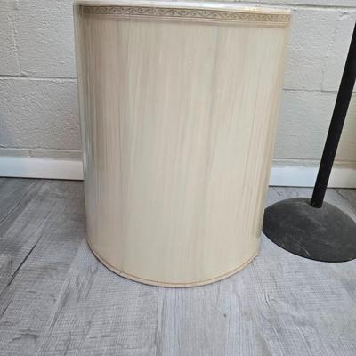 Black floor lamp with two new old stock large sized matching lamp shades