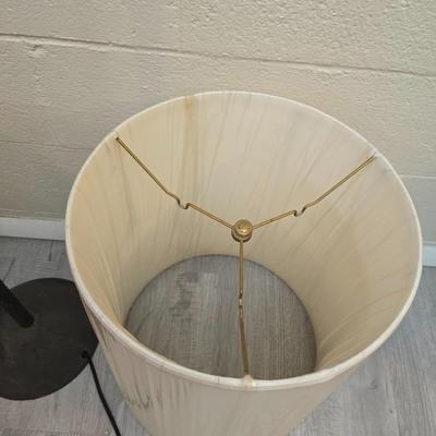 Black floor lamp with two new old stock large sized matching lamp shades