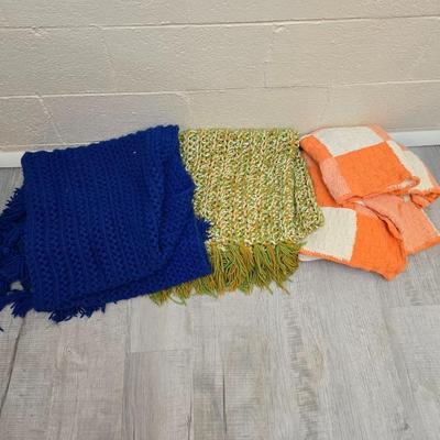 Three hand crocheted Afghan blankets