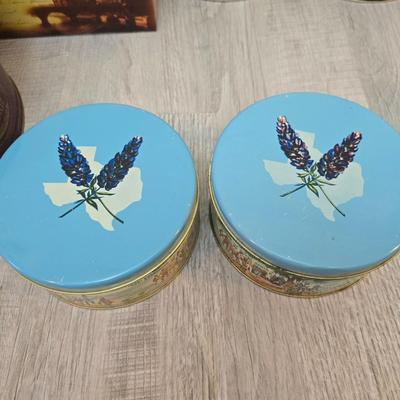 Collection of metal tins - Many with really neat country / farm scenes on them - some vintage