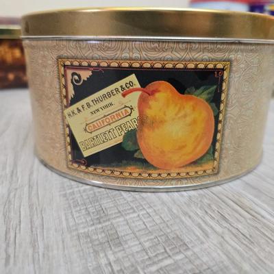 Collection of metal tins - Many with really neat country / farm scenes on them - some vintage