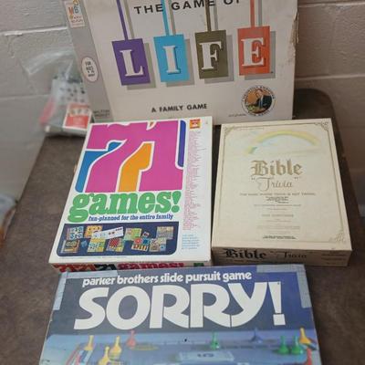 Board games - LIFE - 71 games in one box - Sorry & Bible trivia