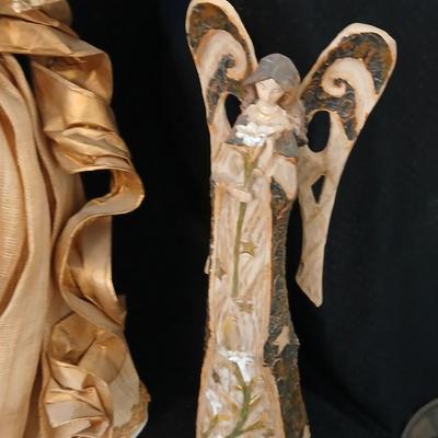 Collection of Angels - Willow tree angels and a large doily