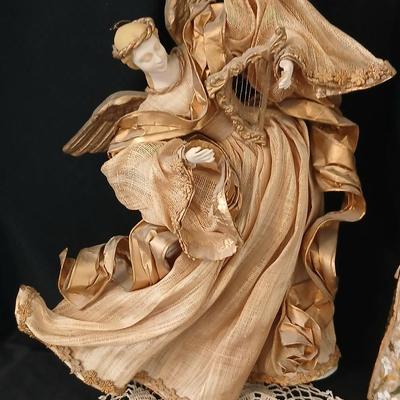 Collection of Angels - Willow tree angels and a large doily