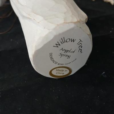 Collection of Angels - Willow tree angels and a large doily