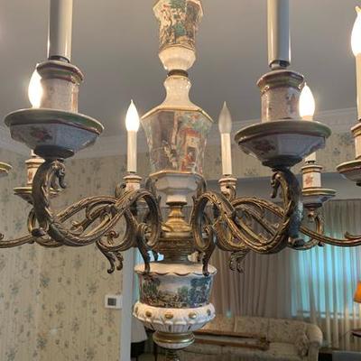 Porcelain & Brass Chandelier