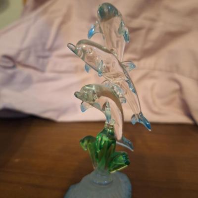 Sale Photo Thumbnail #308: Glass baron dolphins with baby in sea grass