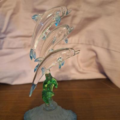 Sale Photo Thumbnail #311: Glass baron dolphins with baby in sea grass