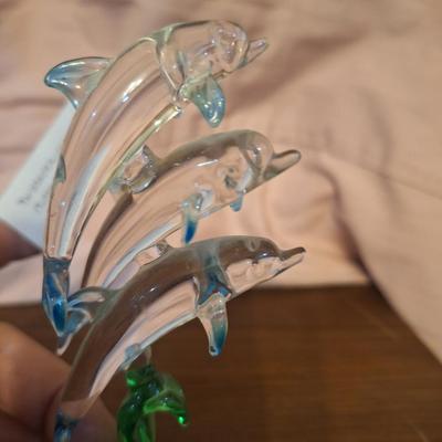 Sale Photo Thumbnail #306: Glass baron dolphins with baby in sea grass