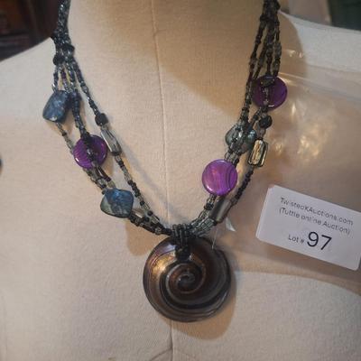 Sale Photo Thumbnail #448: earrings seem to be abalone parts of the necklace may be also.  